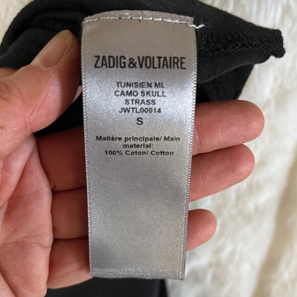 Zadig and Voltaire Tunisien ML Camo Skull Strass Henley Top - Picture 5 of 10